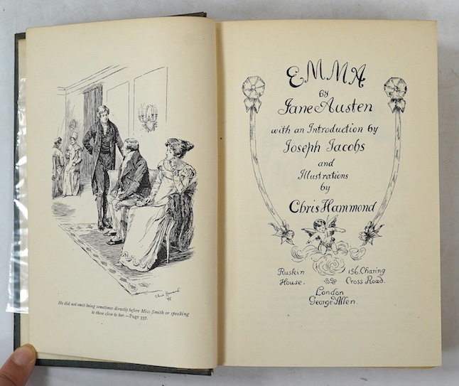 Austen, Jane - Emma. With an introduction by Joseph Jacobs and illustrations by Chris Hammond. decorated title, frontis. and num. illus. (some full page); publisher's gilt floral decorated cloth and gilt top, cr. 8vo. Ge